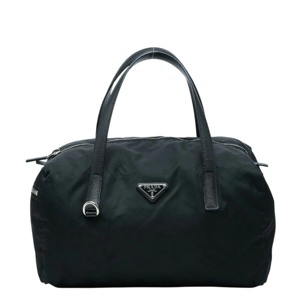 Prada Triangle Plate Handbag Black Leather